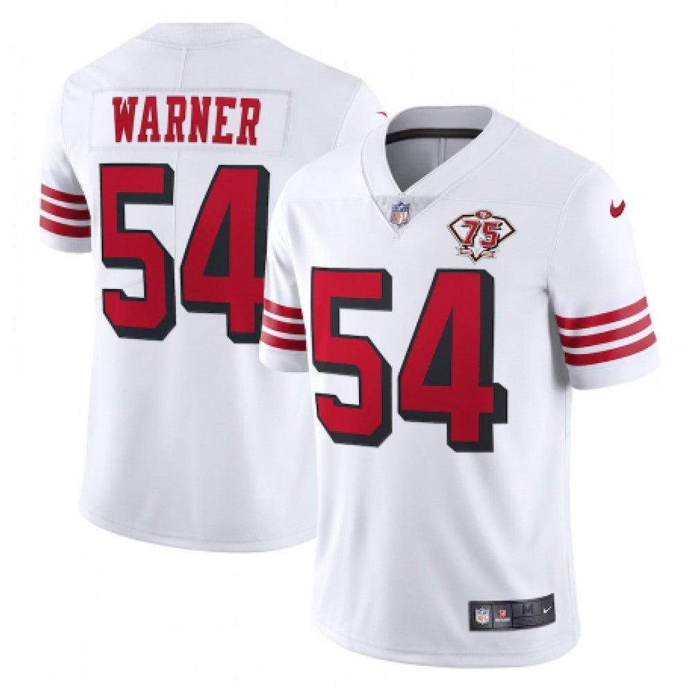 Men's San Francisco 49ers #54 Fred Warner 2021 White 2nd 75th Anniversary 2nd Alternate Vapor Untouchable Limited Stitched NFL Jersey 