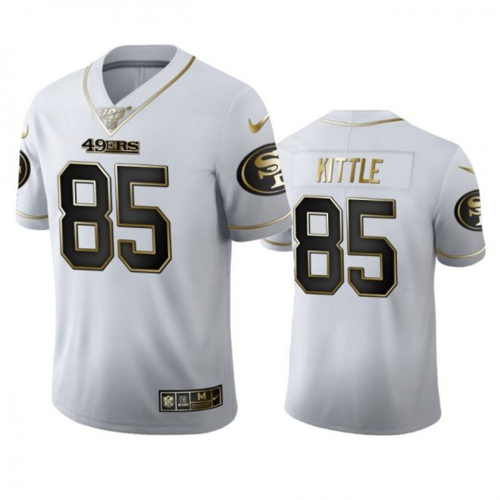 Men's San Francisco 49ers #85 George Kittle White 2019 100th Season Golden Edition Limited Stitched NFL Jersey 
