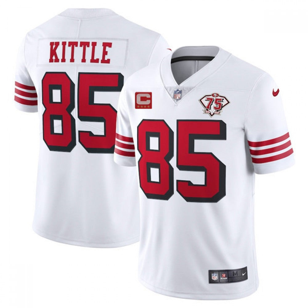 Men's San Francisco 49ers #85 George Kittle 2021 White With C Patch 75th Anniversary Vapor Untouchable Limited Stitched Jersey 