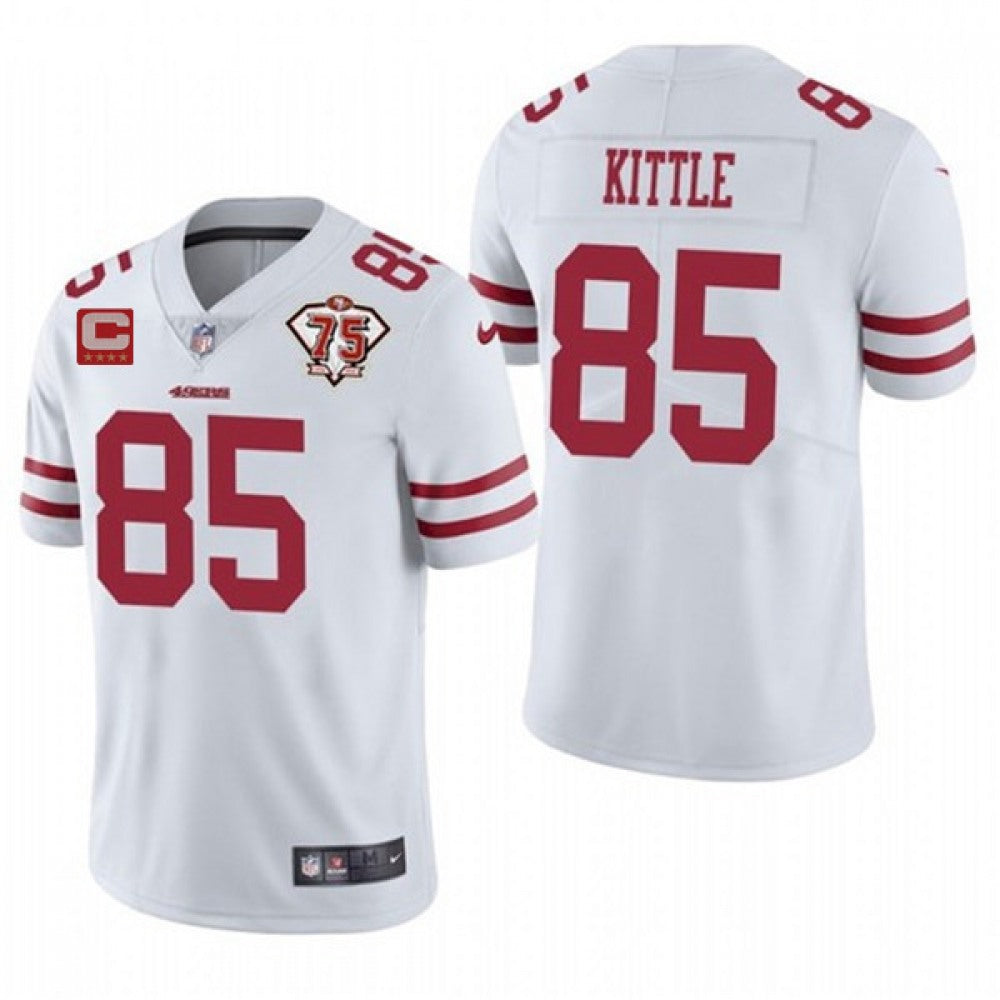 Men's San Francisco 49ers #85 George Kittle 2021 White With C Patch 75th Anniversary Vapor Untouchable Limited Stitched Jersey 