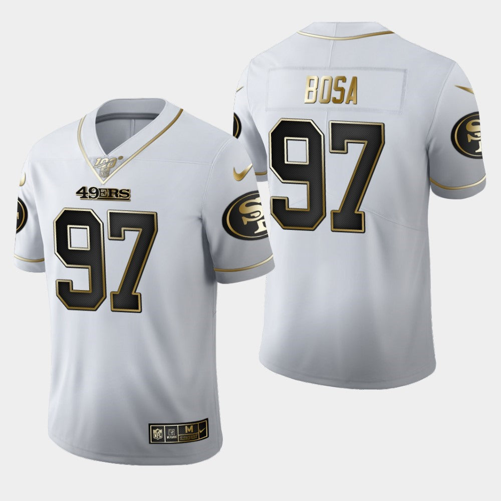 Men's San Francisco 49ers #97 Nick Bosa White 2019 100th Season Golden Edition Limited Stitched NFL Jersey 