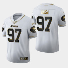 Men's San Francisco 49ers #97 Nick Bosa White 2019 100th Season Golden Edition Limited Stitched NFL Jersey 