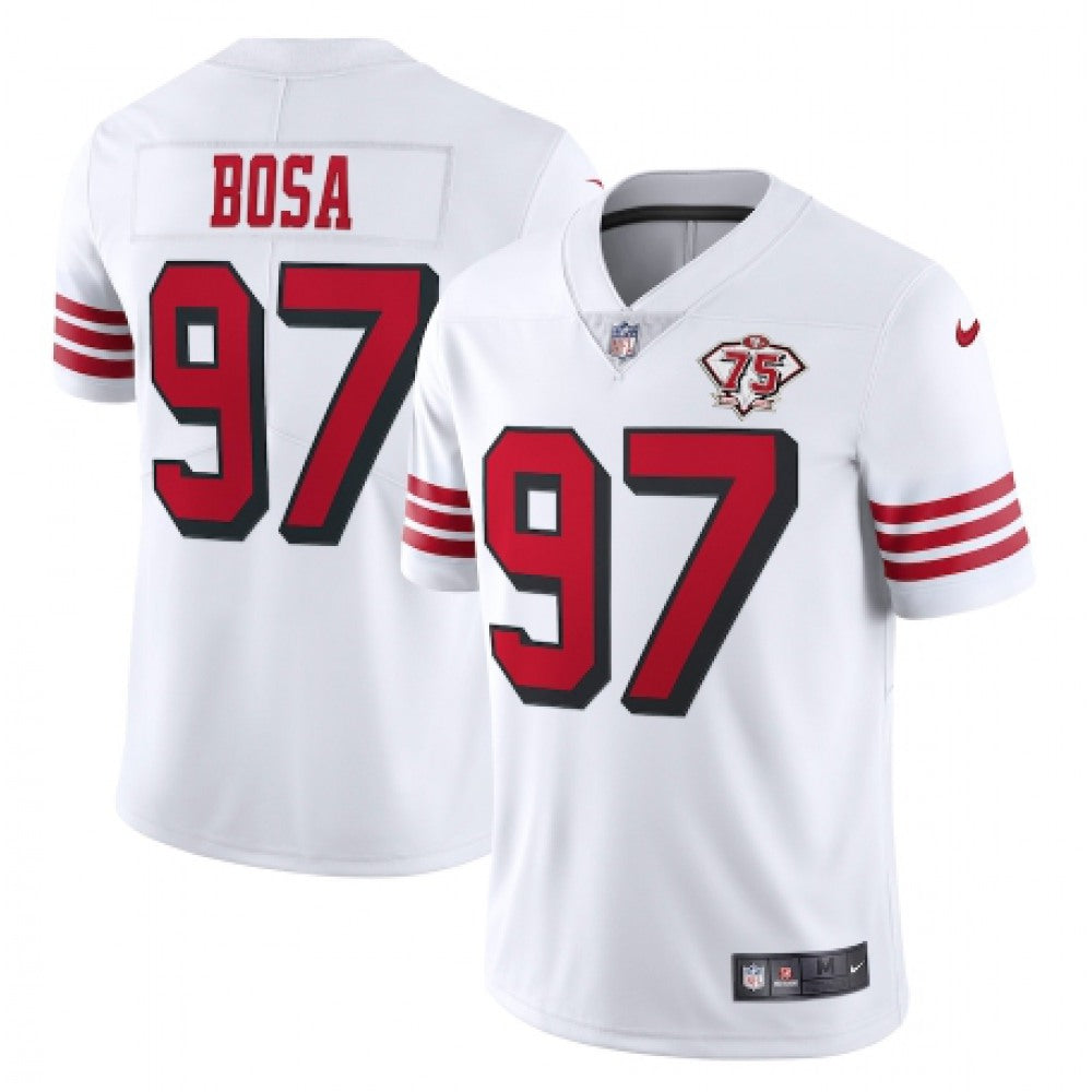 Men's San Francisco 49ers #97 Nick Bosa 2021 White 2nd 75th Anniversary 2nd Alternate Vapor Untouchable Limited Stitched NFL Jersey 