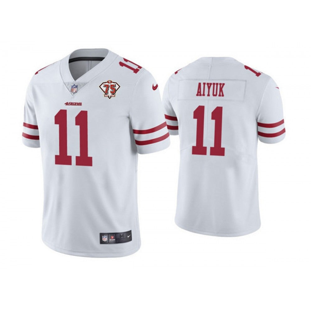 Men's San Francisco 49ers #11 Brandon Aiyuk 2021 White 75th Anniversary Vapor Untouchable Stitched NFL Jersey 