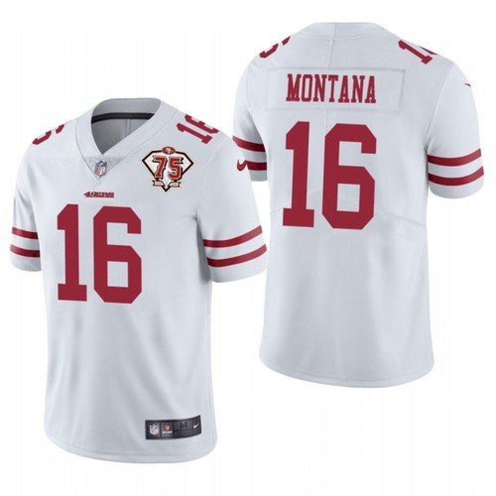 Men's San Francisco 49ers #16 Joe Montana 2021 White 75th Anniversary Vapor Untouchable Stitched NFL Jersey 