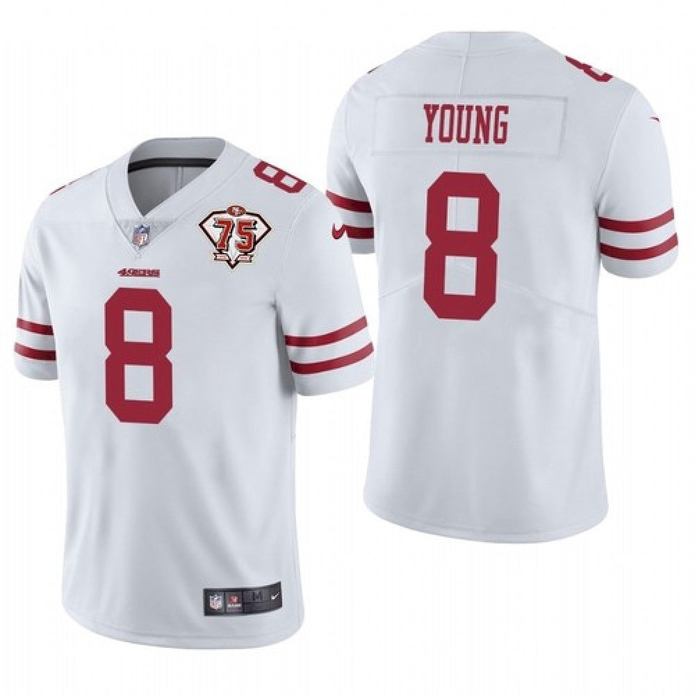 Men's San Francisco 49ers #8 Steve Young 2021 White 75th Anniversary Vapor Untouchable Stitched NFL Jersey 