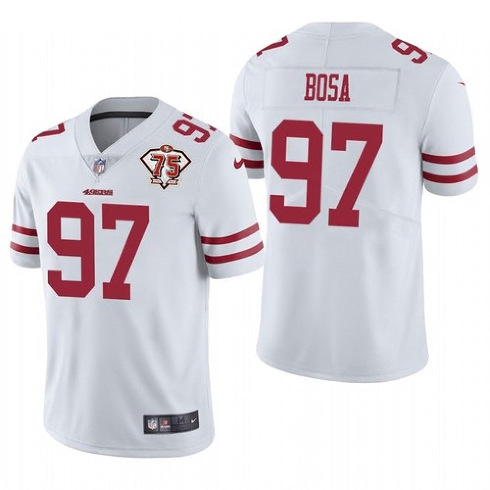 Men's San Francisco 49ers #97 Nick Bosa 2021 White 75th Anniversary Vapor Untouchable Stitched NFL Jersey 