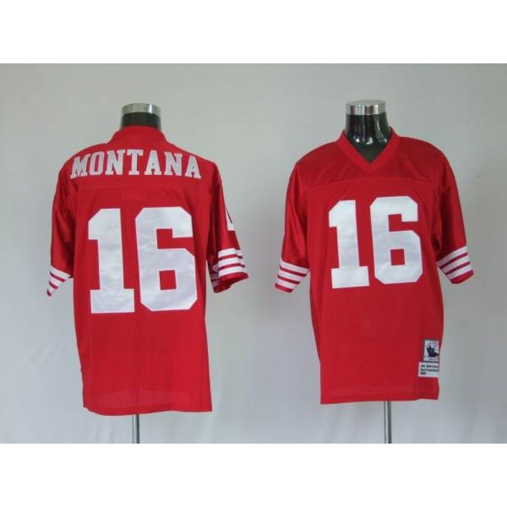 Mitchell and Ness 49ers Joe Montana #16 Stitched Red NFL Jersey 