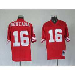 Mitchell and Ness 49ers Joe Montana #16 Stitched Red NFL Jersey 