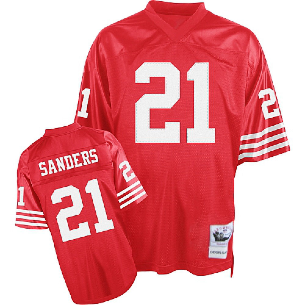 Mitchell and Ness 49ers #21 Deion Sanders Stitched Red NFL Jersey 