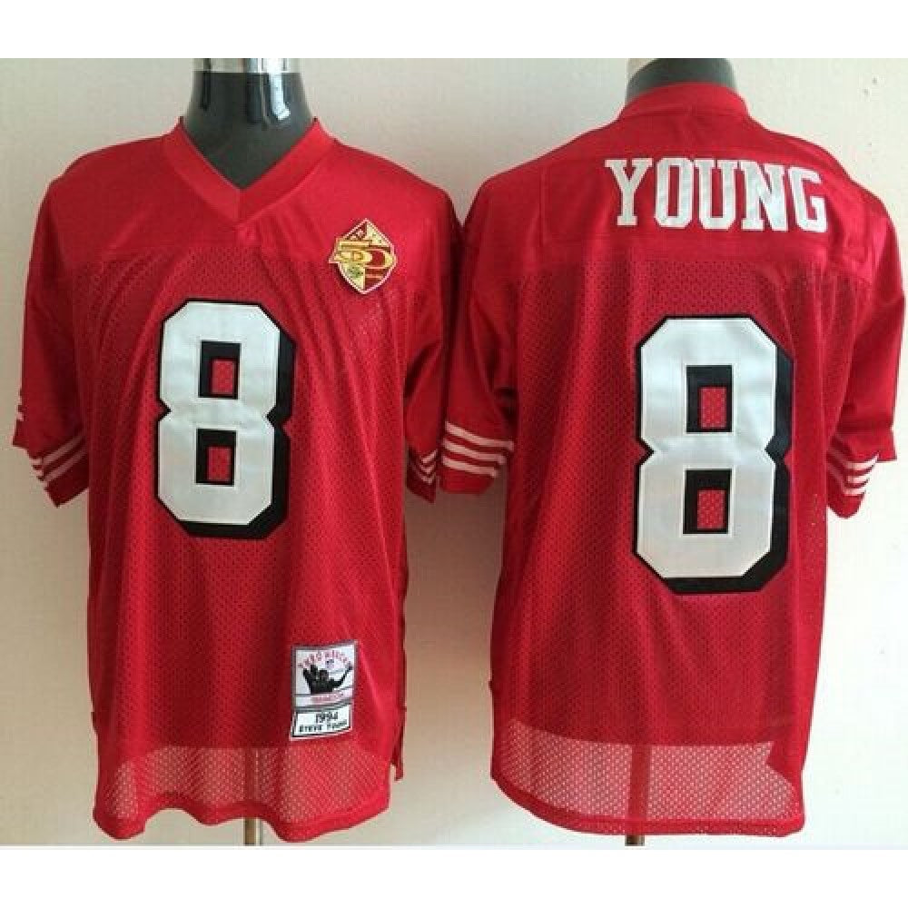Mitchell And Ness 50TH 49ers #8 Steve Young Red Stitched Throwback NFL Jersey 