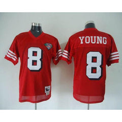 Mitchell And Ness 75TH 49ers #8 Steve Young Red Stitched Throwback NFL Jersey 