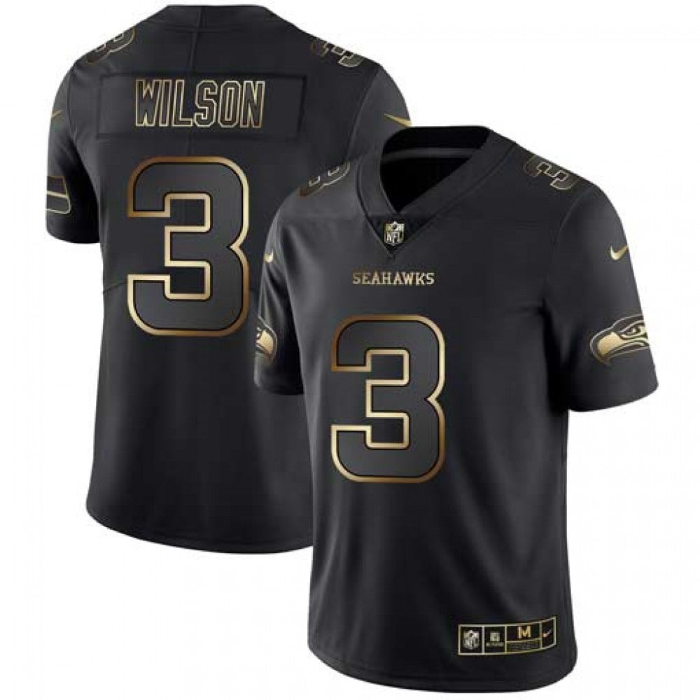 Men's Seattle Seahawks #3 Russell Wilson 2019 Black Gold Edition Stitched NFL Jersey 
