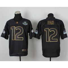 Seahawks #12 Fan Black Gold No. Fashion Men's Stitched NFL Elite Jersey 