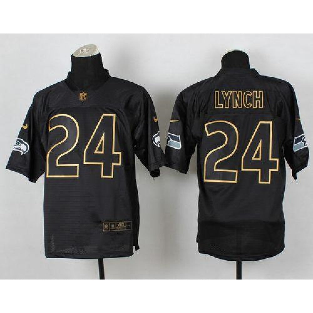 Seahawks #24 Marshawn Lynch Black Gold No. Fashion Men's Stitched NFL Elite Jersey 