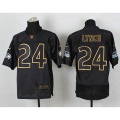 Seahawks #24 Marshawn Lynch Black Gold No. Fashion Men's Stitched NFL Elite Jersey 