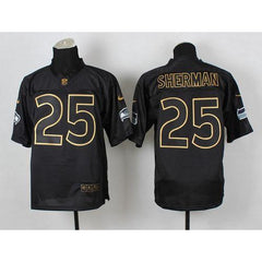 Seahawks #25 Richard Sherman Black Gold No. Fashion Men's Stitched NFL Elite Jersey 