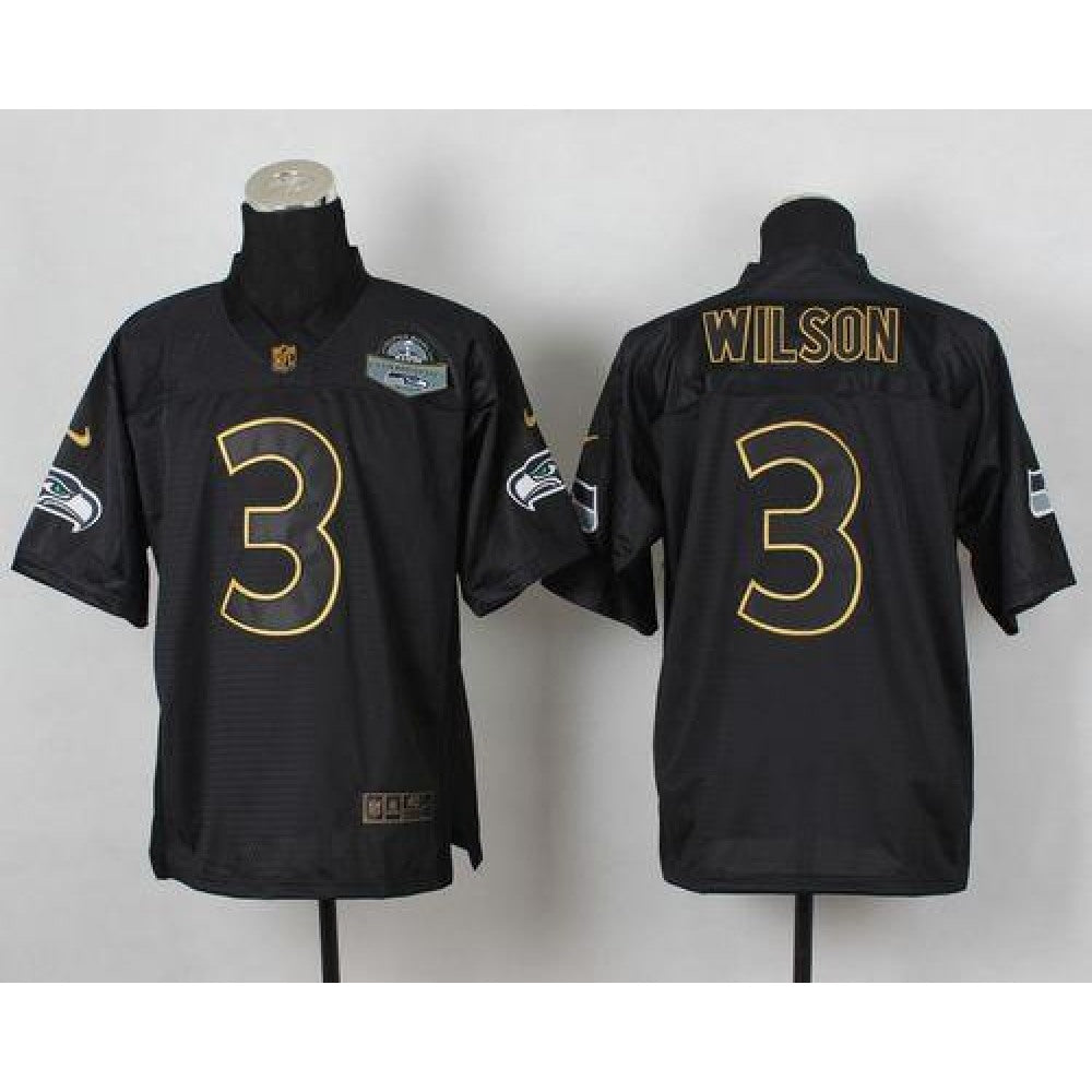 Seahawks #3 Russell Wilson Black Gold No. Fashion Men's Stitched NFL Elite Jersey 