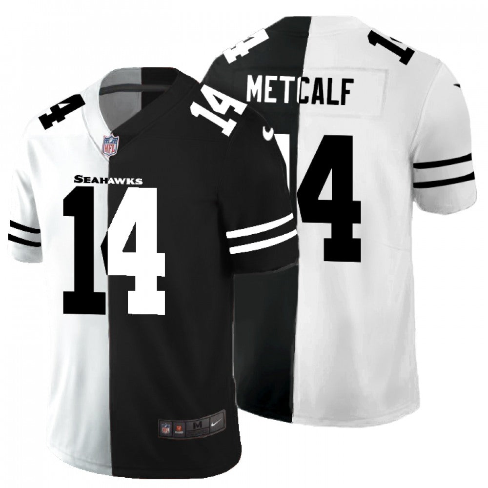 Men's Seattle Seahawks #14 D.K. Metcalf Black & White Split Limited Stitched Jersey 