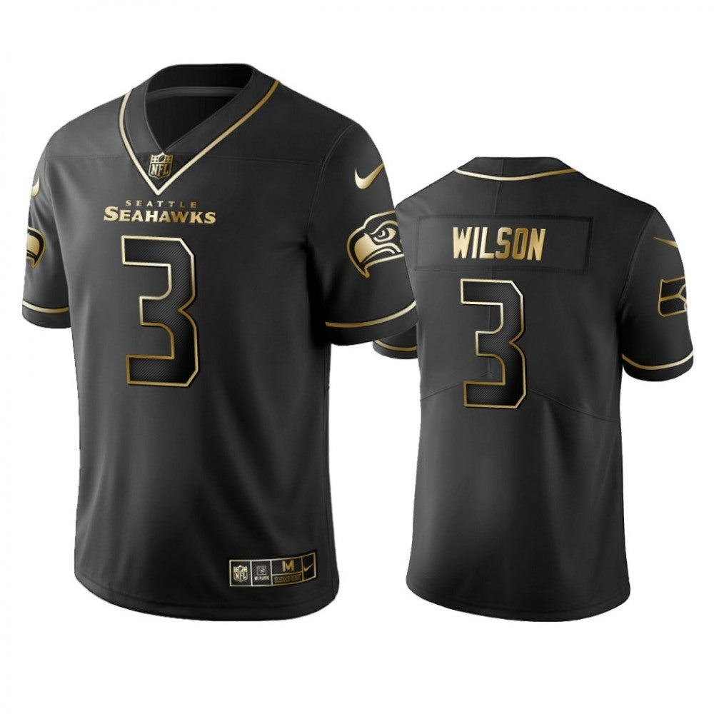Men's Seattle Seahawks #3 Russell Wilson Black 2019 Golden Edition Limited Stitched NFL Jersey 