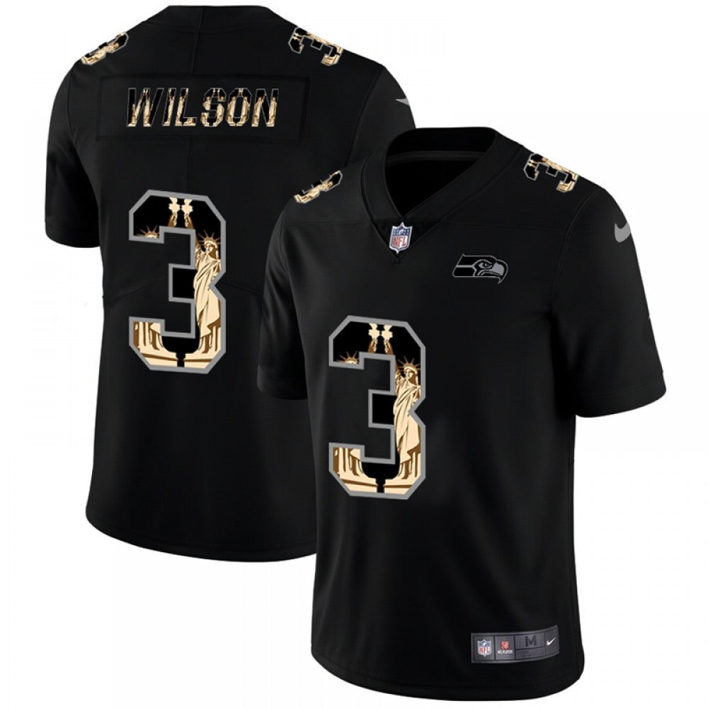 Men's Seattle Seahawks #3 Russell Wilson 2019 Black Statue of Liberty Limited Stitched NFL Jersey 