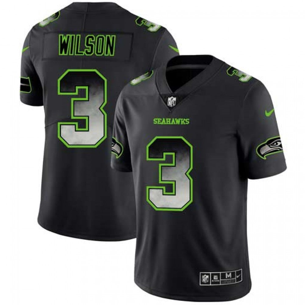 Men's Seattle Seahawks #3 Russell Wilson Black 2019 Smoke Fashion Limited Stitched NFL Jersey 