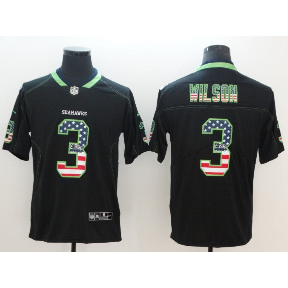 Men's Seattle Seahawks #3 Russell Wilson Black 2018 USA Flag Color Rush Limited Fashion NFL Stitched Jersey 