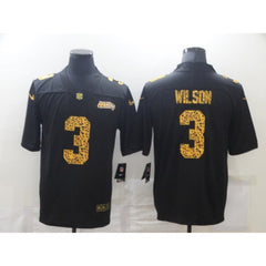 Men's Seattle Seahawks #3 Russell Wilson 2020 Black Leopard Print Fashion Limited Stitched Jersey 