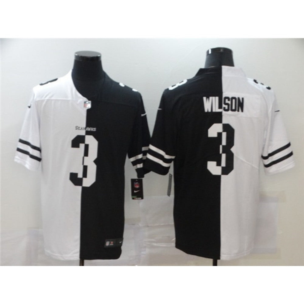 Men's Seattle Seahawks #3 Russell Wilson Black & White Split Limited Stitched Jersey 