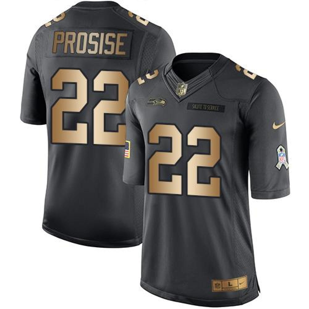 Seahawks #22 C. J. Prosise Black Men's Stitched NFL Limited Gold Salute To Service Jersey 