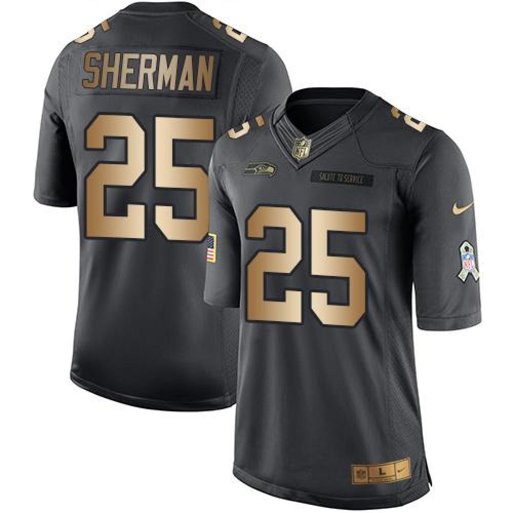 Seahawks #25 Richard Sherman Black Men's Stitched NFL Limited Gold Salute To Service Jersey 