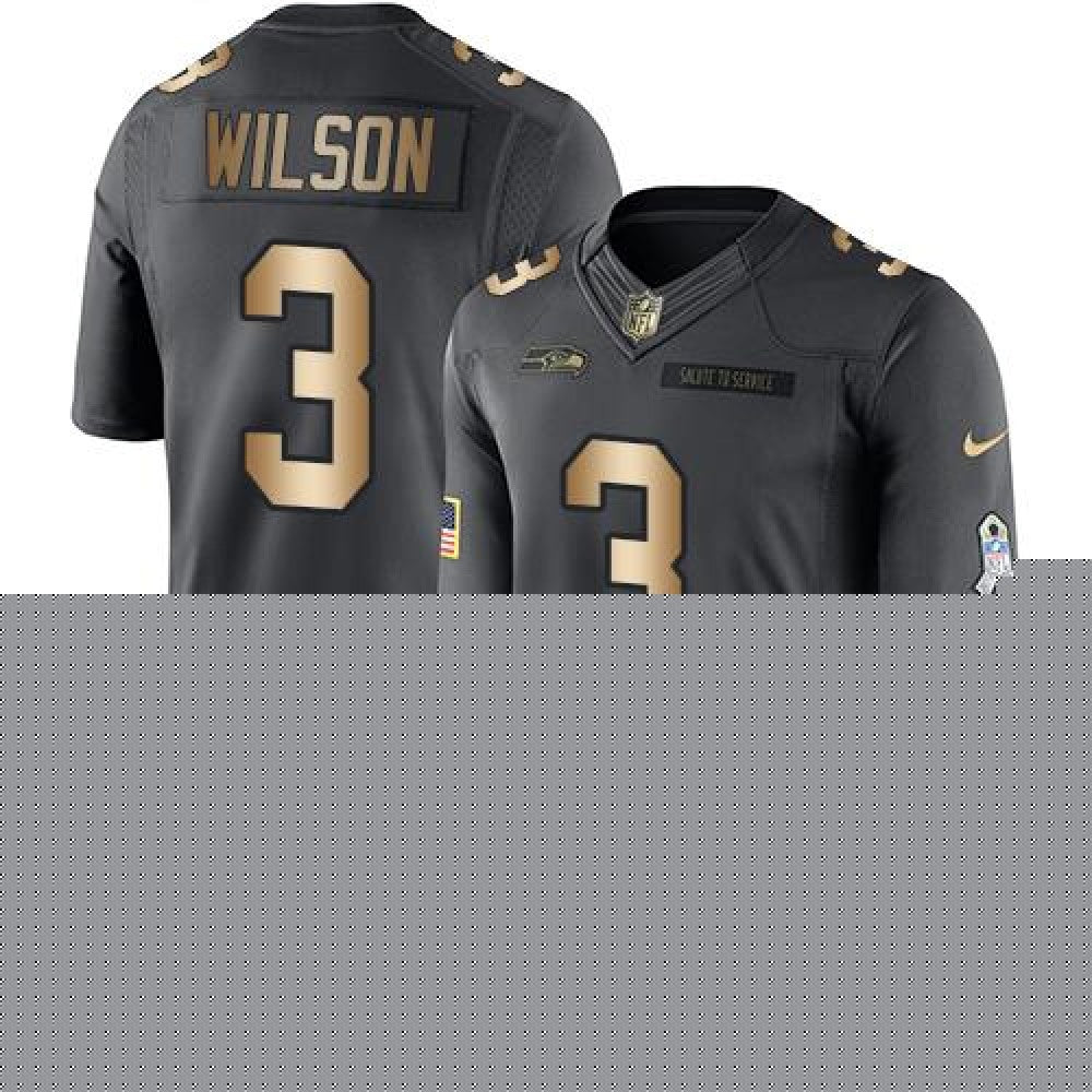 Seahawks #3 Russell Wilson Black Men's Stitched NFL Limited Gold Salute To Service Jersey 