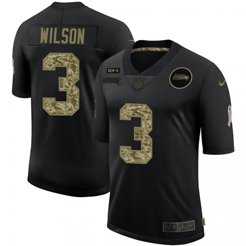 Men's Seattle Seahawks #3 Russell Wilson 2020 Black Camo Salute To Service Limited Stitched Jersey 