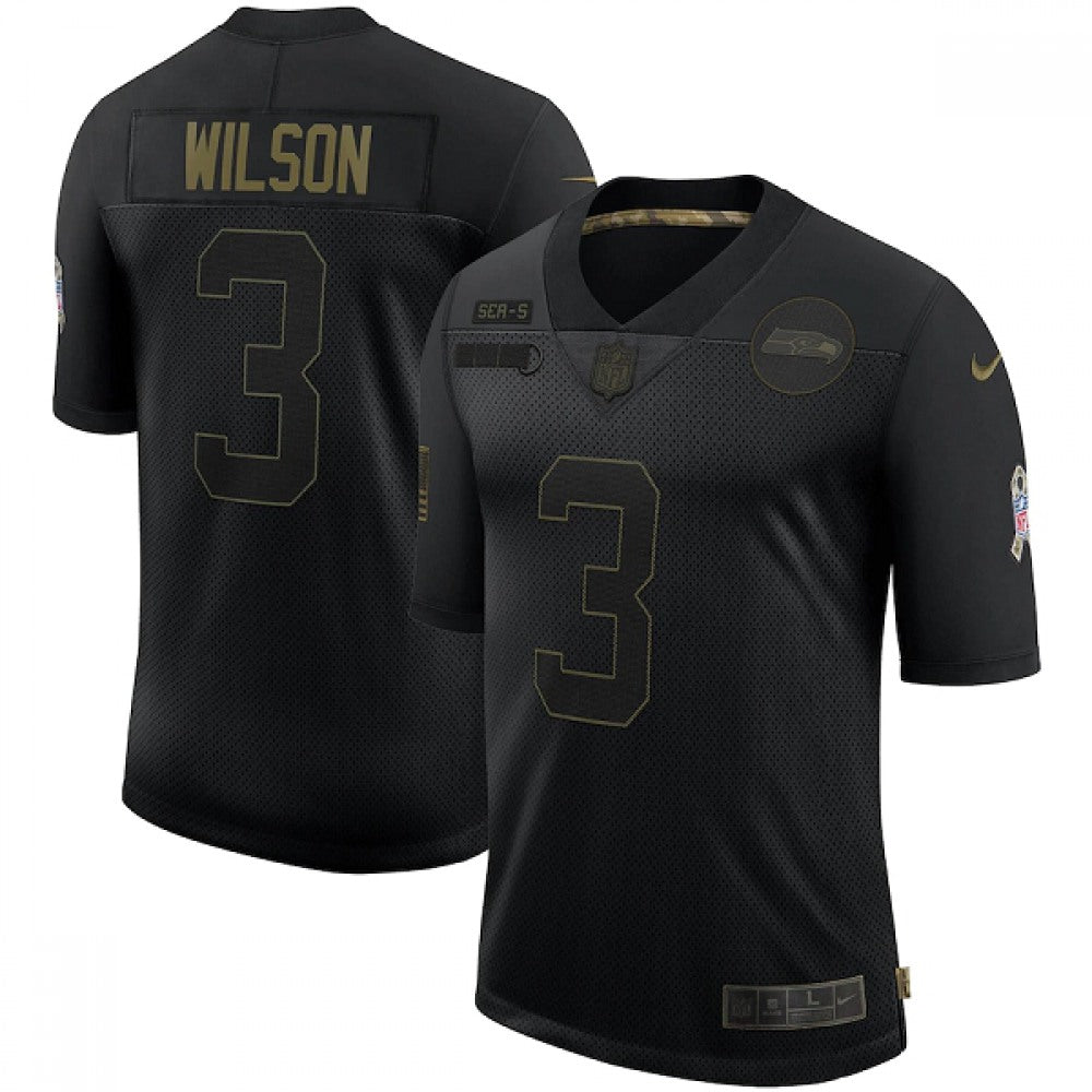 Men's Seattle Seahawks #3 Russell Wilson 2020 Black Salute To Service Limited Stitched Jersey 