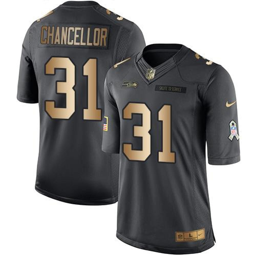 Seahawks #31 Kam Chancellor Black Men's Stitched NFL Limited Gold Salute To Service Jersey 
