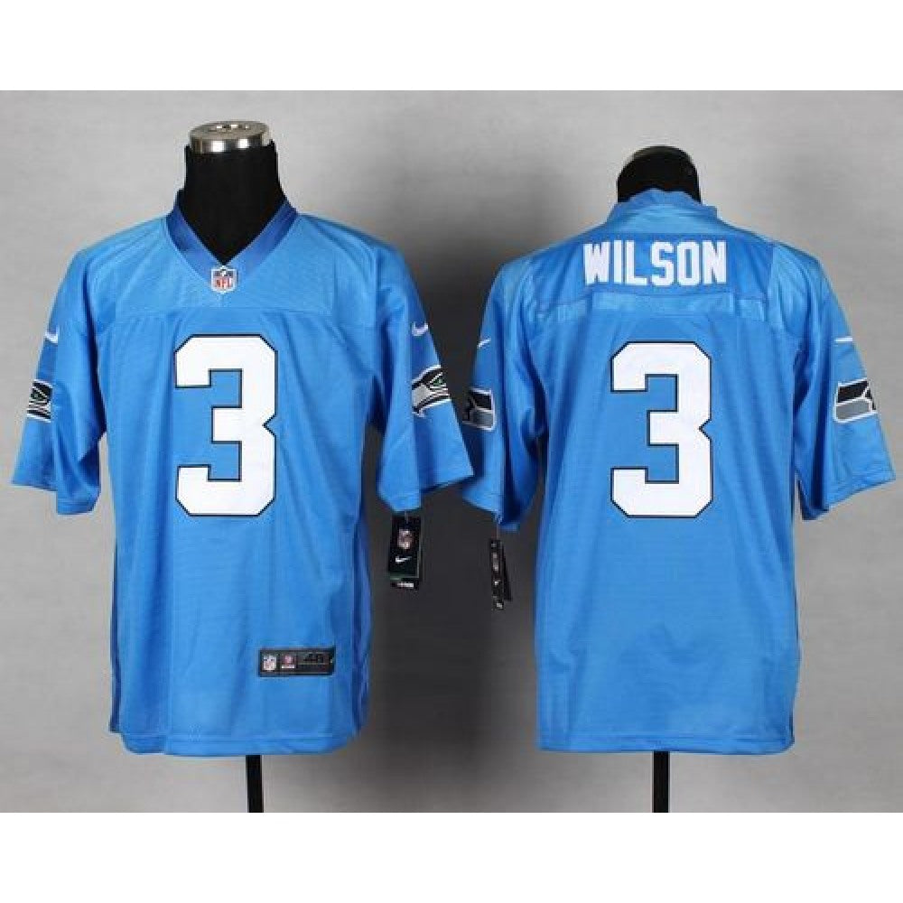 Seahawks #3 Russell Wilson Light Blue Men's Stitched NFL Elite Jersey 