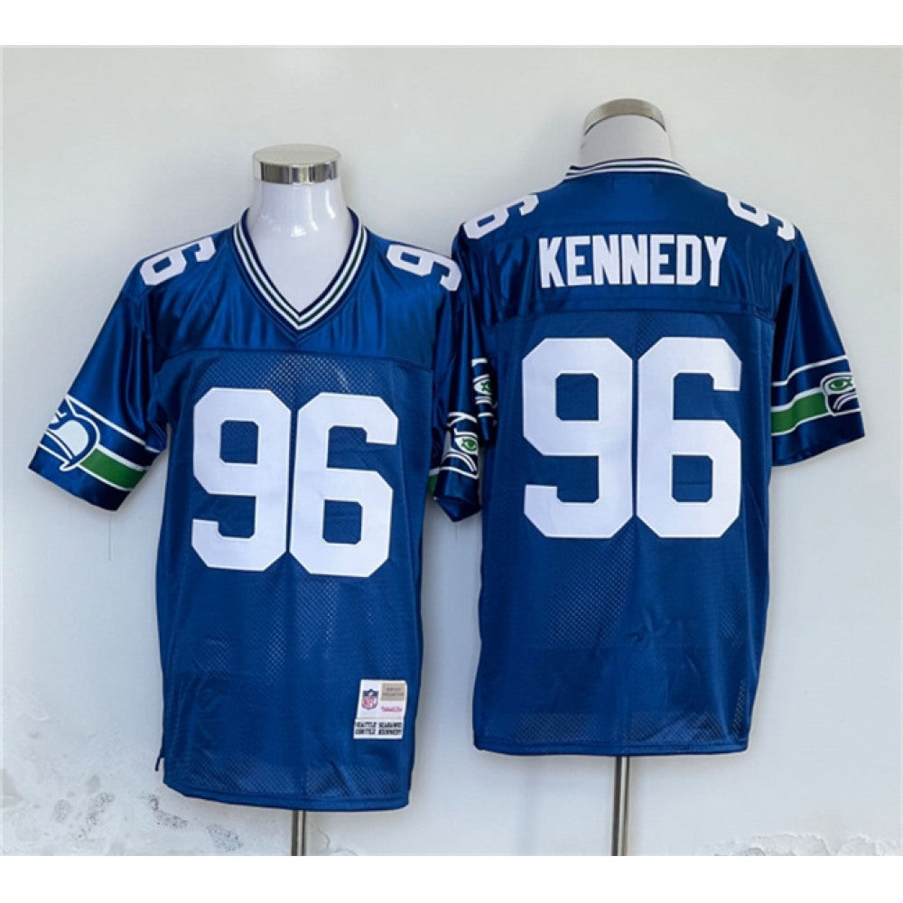 Men's Seattle Seahawks #96 Cortez Kennedy Blue Throwback Stitched Football Jersey 