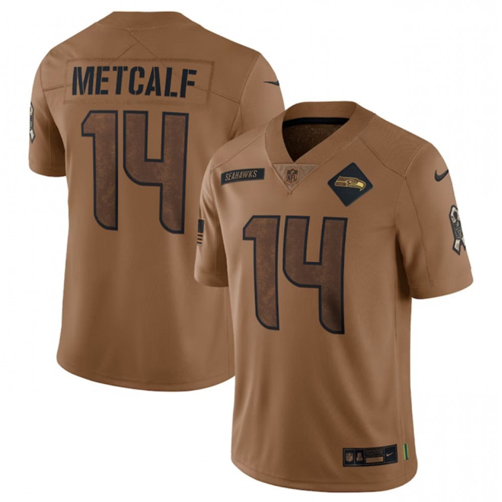 Men's Seattle Seahawks #14 DK Metcalf 2023 Brown Salute To Service Limited Stitched Football Jersey 