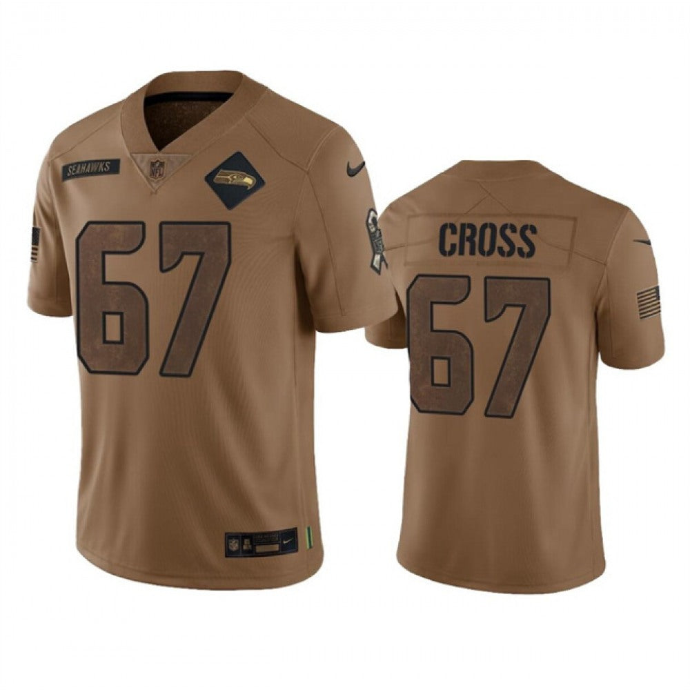 Men's Seattle Seahawks #67 Charles Cross 2023 Brown Salute To Service Limited Stitched Football Jersey 