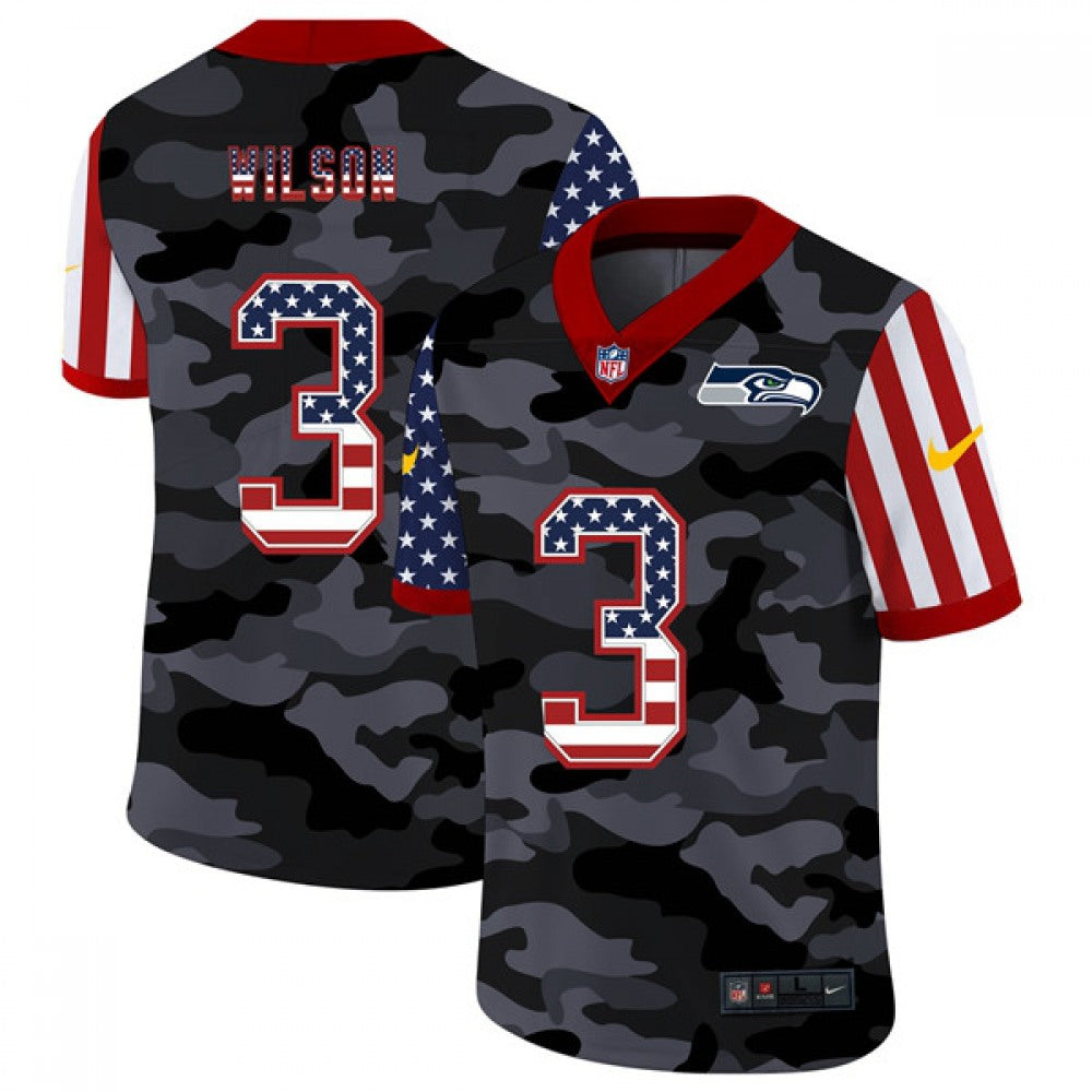 Men's Seattle Seahawks #3 Russell Wilson 2020 Camo USA Flag Limited Stitched Jersey 