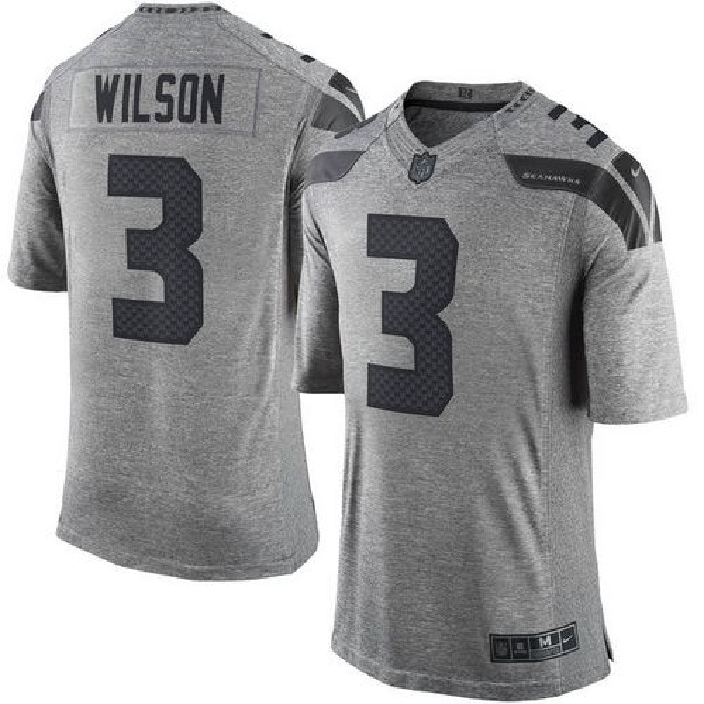 Seahawks #3 Russell Wilson Gray Men's Stitched NFL Limited Gridiron Gray Jersey 