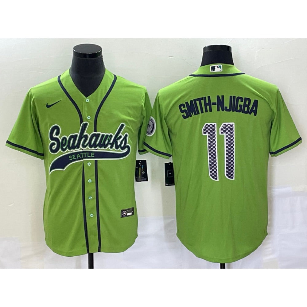 Men's Seattle Seahawks #11 Jaxon Smith-Njigba Green With Patch Cool Base Stitched Baseball Jersey 