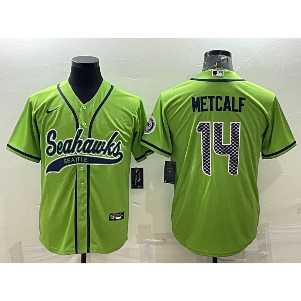 Men's Seattle Seahawks #14 DK Metcalf Green With Patch Cool Base Stitched Baseball Jersey 