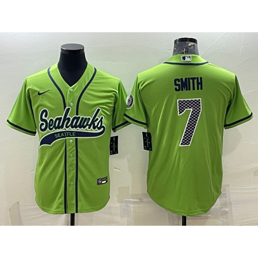 Men's Seattle Seahawks #7 Geno Smith Green With Patch Cool Base Stitched Baseball Jersey 
