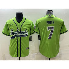 Men's Seattle Seahawks #7 Geno Smith Green With Patch Cool Base Stitched Baseball Jersey 