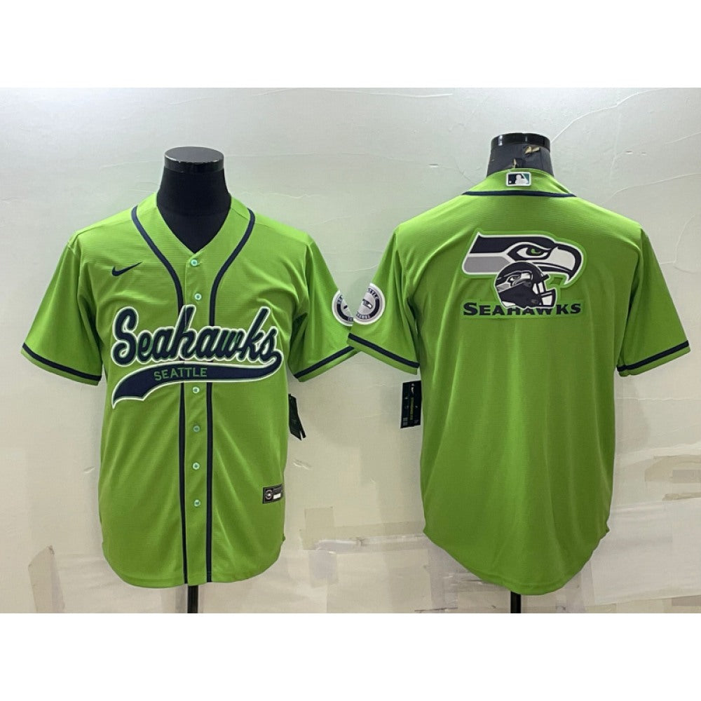 Men's Seattle Seahawks Green Team Big Logo With Patch Cool Base Stitched Baseball Jersey 