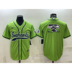 Men's Seattle Seahawks Green Team Big Logo With Patch Cool Base Stitched Baseball Jersey 