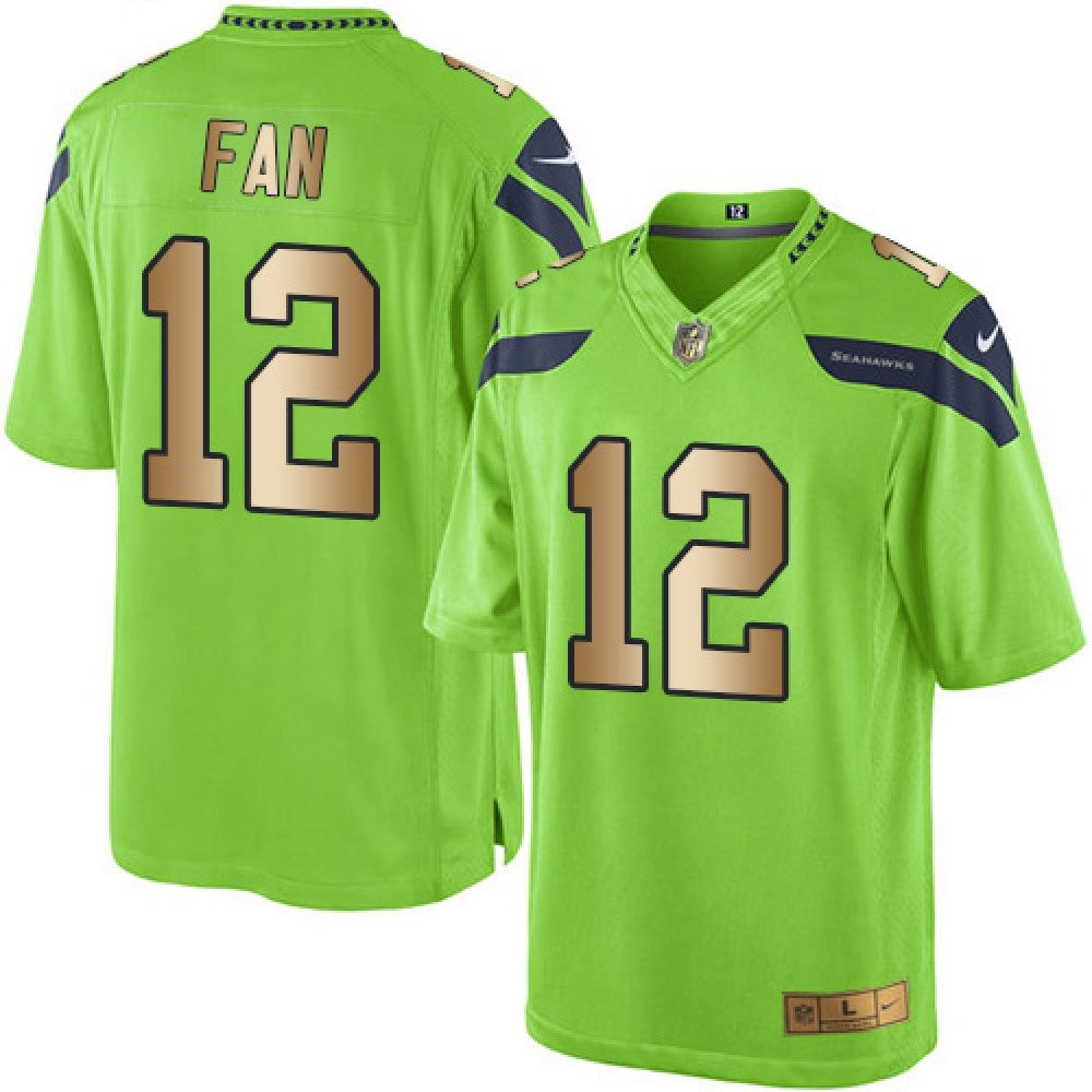 Seahawks #12 Fan Green Men's Stitched NFL Limited Gold Rush Jersey 