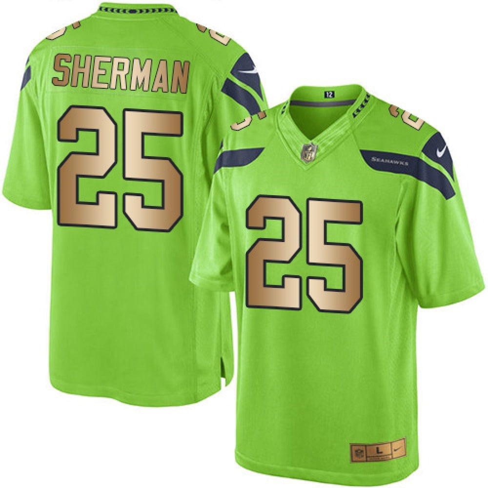 Seahawks #25 Richard Sherman Green Men's Stitched NFL Limited Gold Rush Jersey 