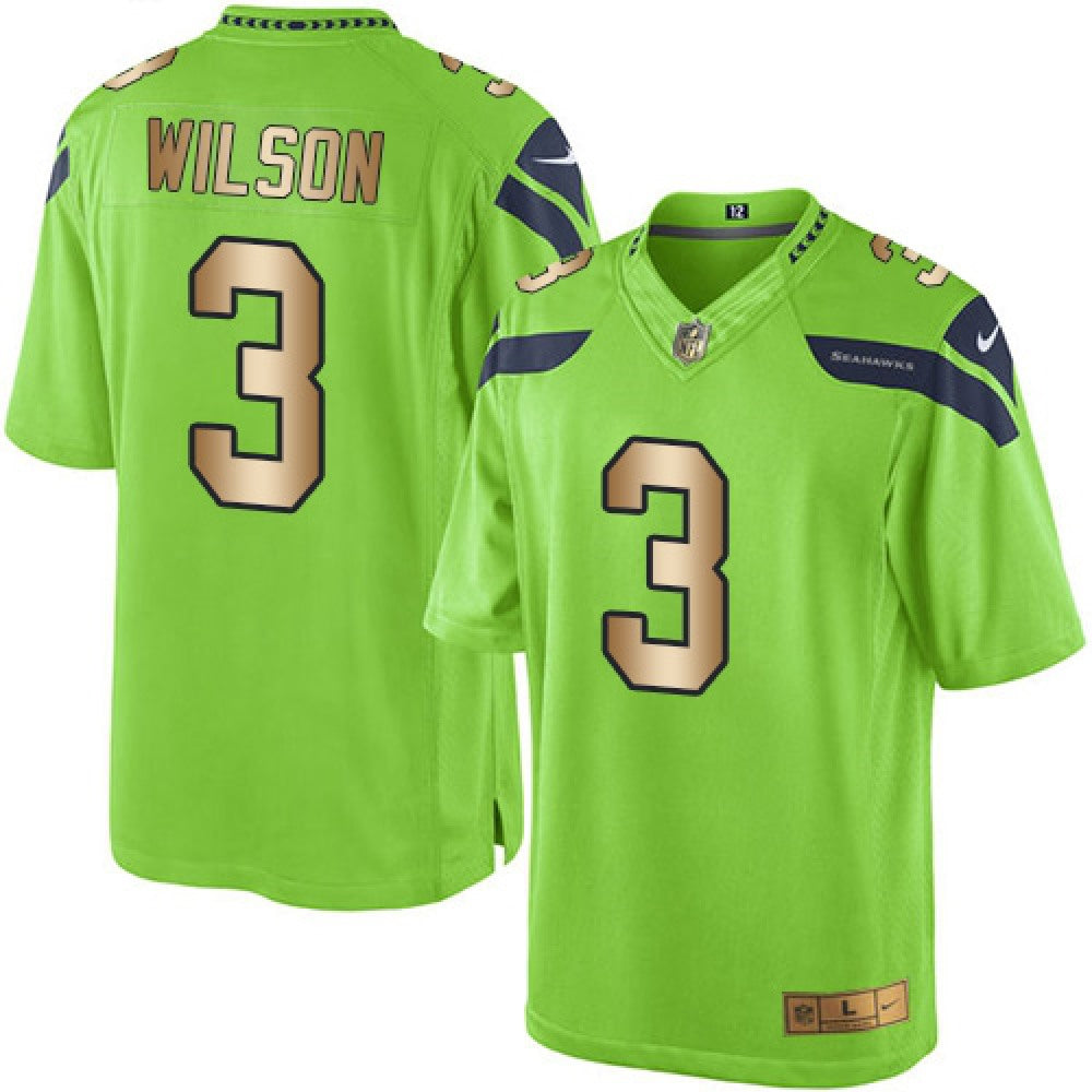 Seahawks #3 Russell Wilson Green Men's Stitched NFL Limited Gold Rush Jersey 